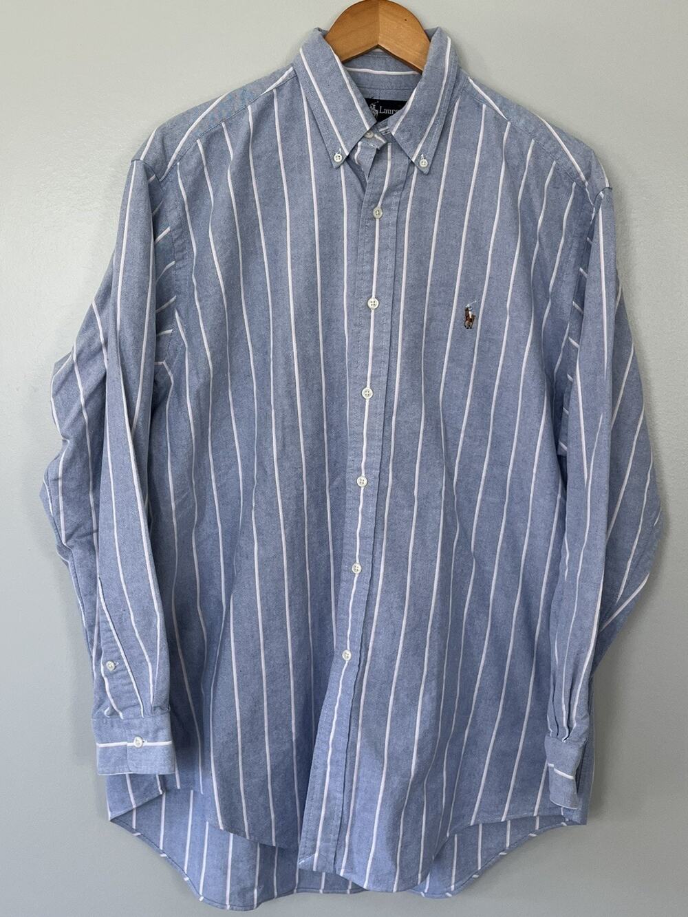 Ralph Lauren Men’s 16/34 Blue White Striped Cotton Oxford Button Down Shirt